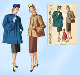 Simplicity 1716: 1940s Stunning Misses Swing Coat Sz 34 B Vintage Sewing Pattern