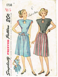 1940s Vintage Simplicity Sewing Pattern 1738 Uncut MIsses Keyhole Dress Size 29 B