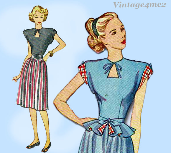 1940s Vintage Simplicity Sewing Pattern 1738 Uncut MIsses Keyhole Dress Size 29 B