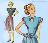 1940s Vintage Simplicity Sewing Pattern 1738 Uncut MIsses Keyhole Dress Size 29 B