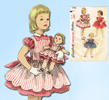 1950s VTG Simplicity Sewing Pattern 1745 Toddler Girls Dress Matching Doll Sz 4
