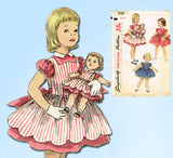 1950s VTG Simplicity Sewing Pattern 1745 Toddler Girls Dress Matching Doll Sz 6
