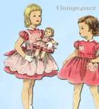 1950s VTG Simplicity Sewing Pattern 1745 Toddler Girls Dress Matching Doll Sz 4