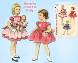1950s VTG Simplicity Sewing Pattern 1745 Toddler Girls Dress Matching Doll Sz 4