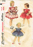 1950s VTG Simplicity Sewing Pattern 1745 Toddler Girls Dress Matching Doll Sz 4