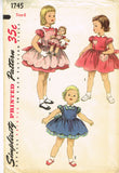 1950s VTG Simplicity Sewing Pattern 1745 Toddler Girls Dress Matching Doll Sz 6