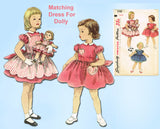1950s VTG Simplicity Sewing Pattern 1745 Toddler Girls Dress Matching Doll Sz 6