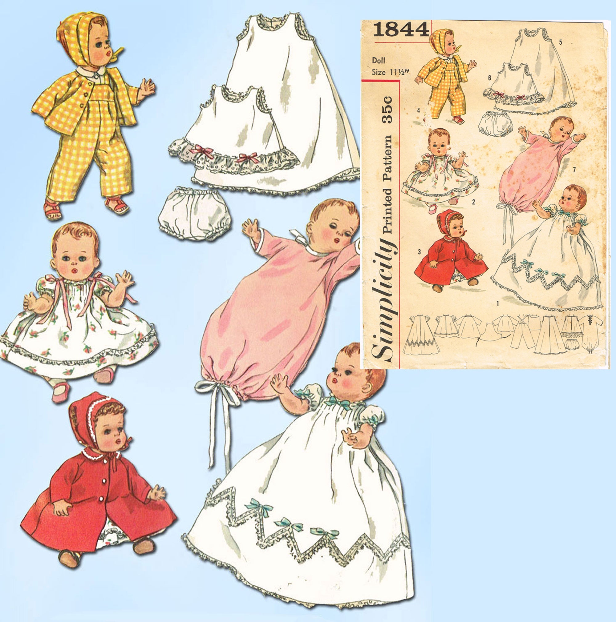 1950s Vintage Simplicity Sewing Pattern 1844 11 1/2 Inch Baby Doll Clo ...