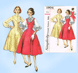 1950s Vintage Simplicity Sewing Pattern 1904 Uncut Misses Dress or Jumper Size 38 B