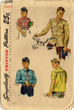 1940s Vintage Simplicity Sewing Pattern 2049 Classic Little Boys Shirt Size 10