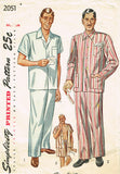 1940s Vintage Simplicity Sewing Pattern 2051 Men's Two Piece Pajamas Size Medium