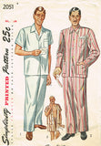 1940s Vintage Simplicity Sewing Pattern 2051 Men's Two Piece Pajamas Size Medium