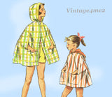 Simplicity 2100: 1950s Girls Sun Suit & Hooded Cape Sz 12 Vintage Sewing Pattern