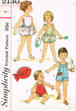 Simplicity 2130: 1950s Sweet Baby Sun Suit or Romper Vintage Sewing Pattern