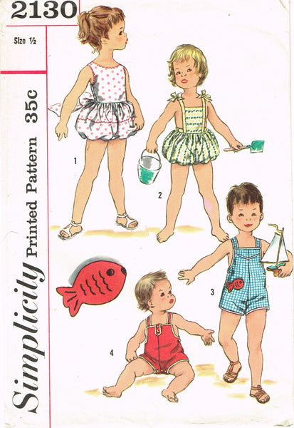Simplicity 2130: 1950s Sweet Baby Sun Suit or Romper Vintage Sewing Pattern