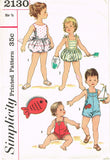 Simplicity 2130: 1950s Sweet Baby Sun Suit or Romper Vintage Sewing Pattern 6 months