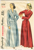 Simplicity 2236: 1940s Misses Floor Length Housecoat 36B Vintage Sewing Pattern