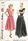 Simplicity 2238: 1940s Misses Peplum Sweetheart Gown 32 B Vintage Sewing Pattern
