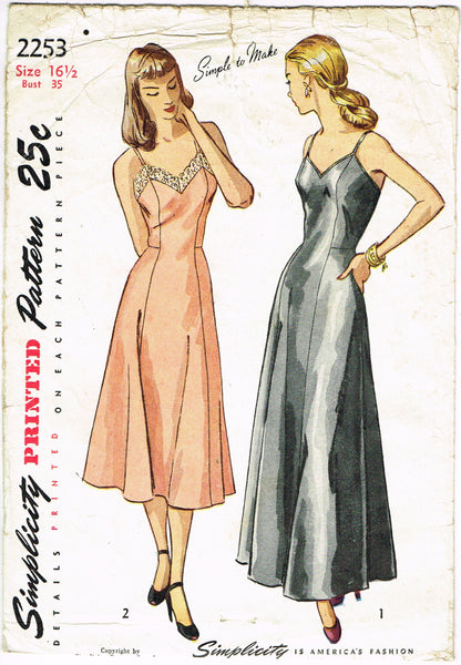 Simplicity 2253: 1940s Simple Misses Slip Size 35 Bust Vintage Sewing Pattern