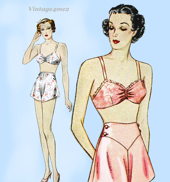 Vintage Sewing Pattern Bra and Tap Pants Print at Home 1940s Lingerie Multi  Size 2587B INSTANT DOWNLOAD 