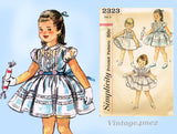 Simplicity 2323: 1950s Cute Uncut Toddler Girls Dress Sz3 Vintage Sewing Pattern