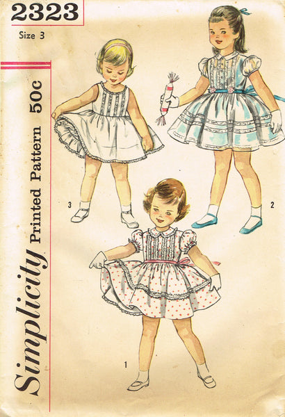 Simplicity 2323: 1950s Cute Uncut Toddler Girls Dress Sz3 Vintage Sewing Pattern