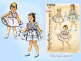 Simplicity 2323: 1950s Cute Uncut Toddler Girls Dress Sz3 Vintage Sewing Pattern