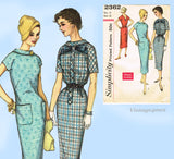 Simplicity 2362: 1950s Easy Misses Slender Dress Sz 33 B Vintage Sewing Pattern