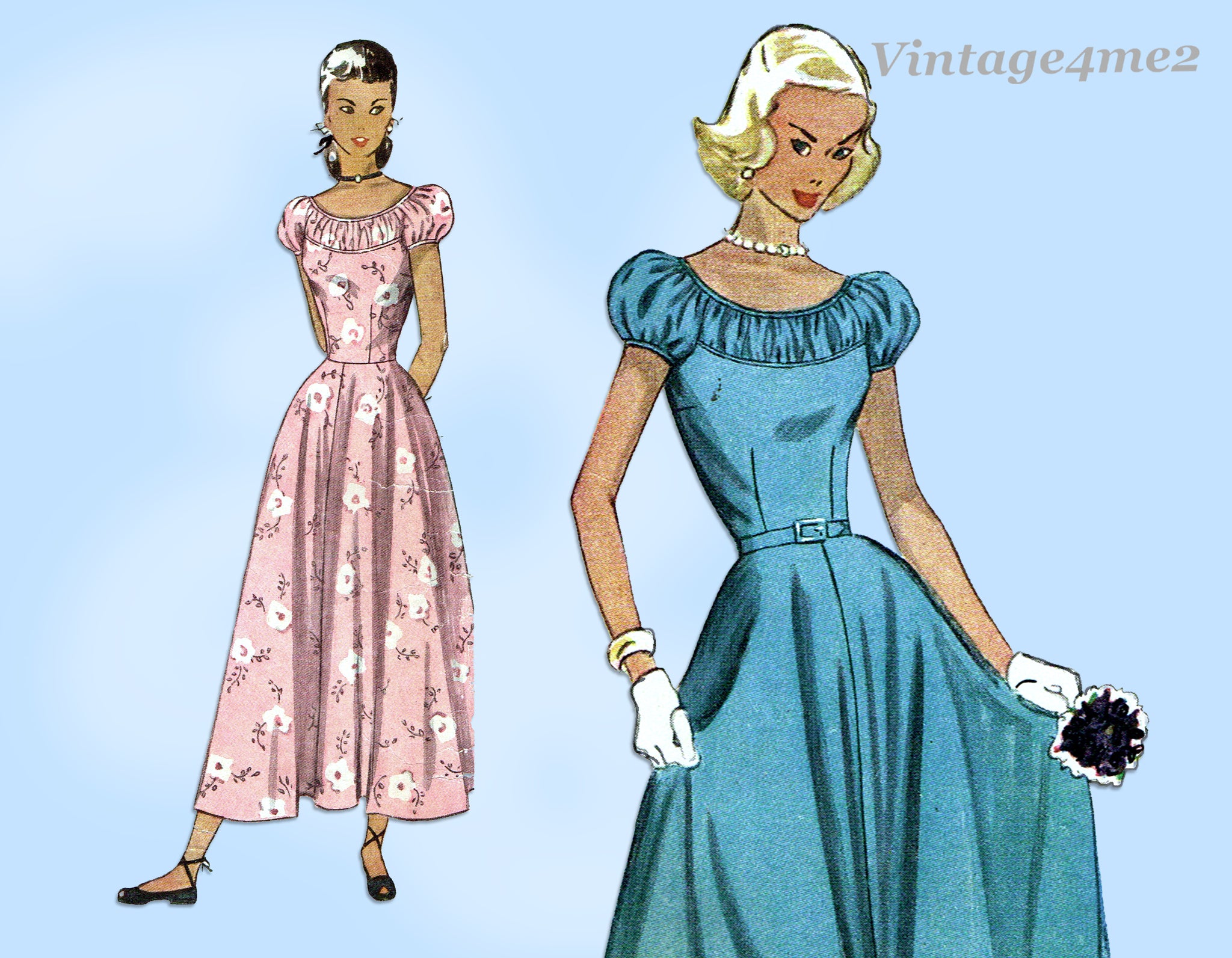 1930s PRETTY Dress Pattern NEW YORK 1016 Two Lovely Styles, puff or Flutter  Sleeves, Bust 38 Vintage Sewing Pattern FACTORY FOLDED