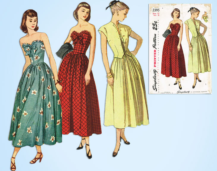 strapless dress pattern 1940s Vintage Simplicity Sewing Pattern 2395 Misses Strapless Gown 30B – Vintage4me2