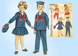 1950s Vintage Simplicity Sewing Pattern 2402 Twins Sailor Suit Size 2