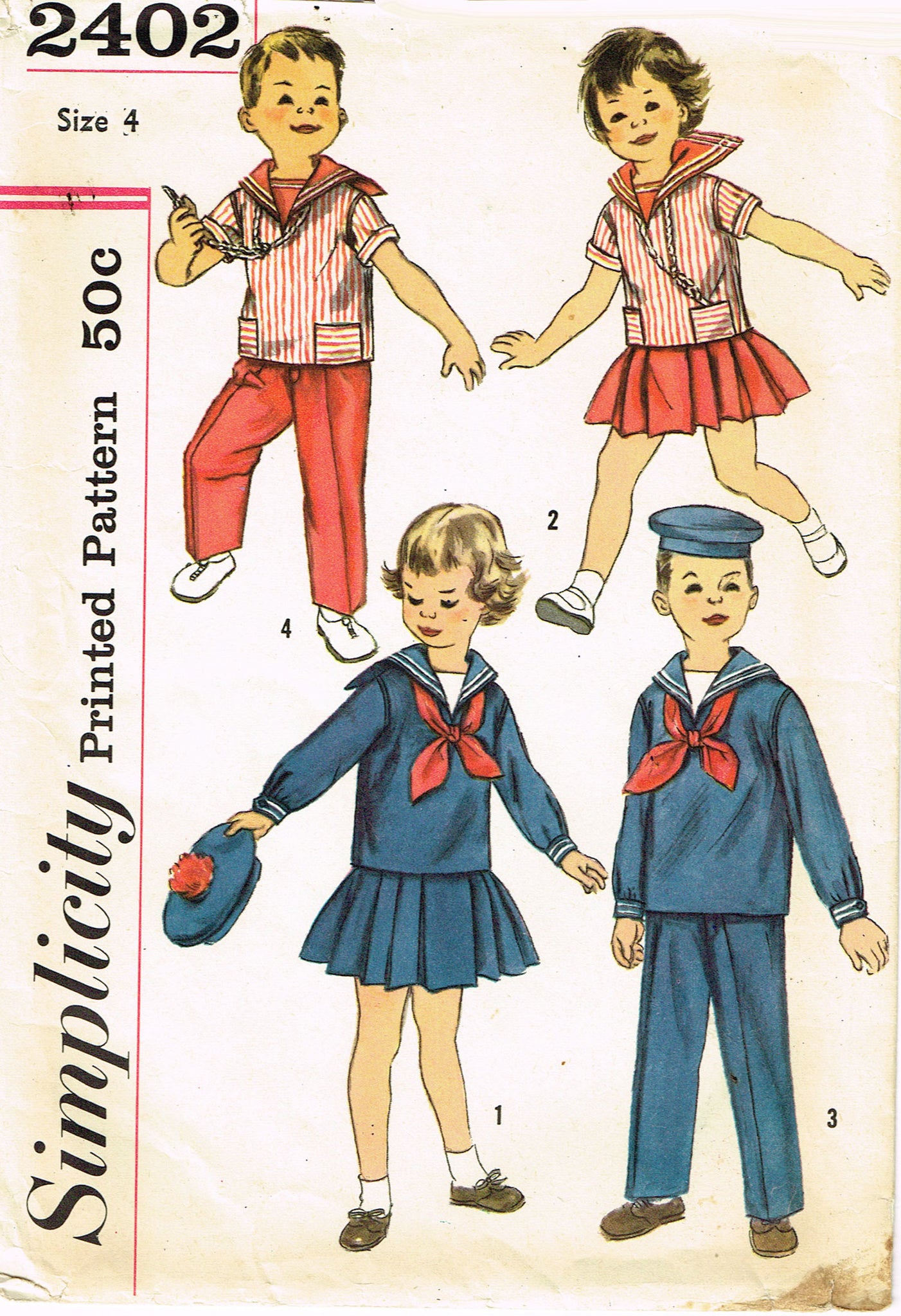 1950s Vintage Simplicity Sewing Pattern 2402 Twins Sailor