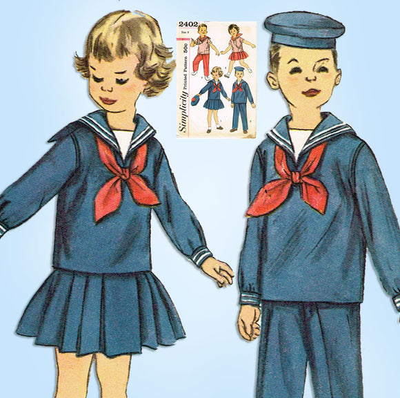 1950s Vintage Simplicity Sewing Pattern 2402 Twins Sailor