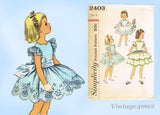 1950s Vintage Simplicity Sewing Pattern 2403 Cute Toddler Girls Party Dress Sz 6