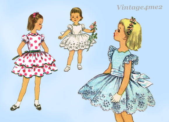 1950s Vintage Simplicity Sewing Pattern 2403 Cute Toddler Girls Party Dress Sz 6