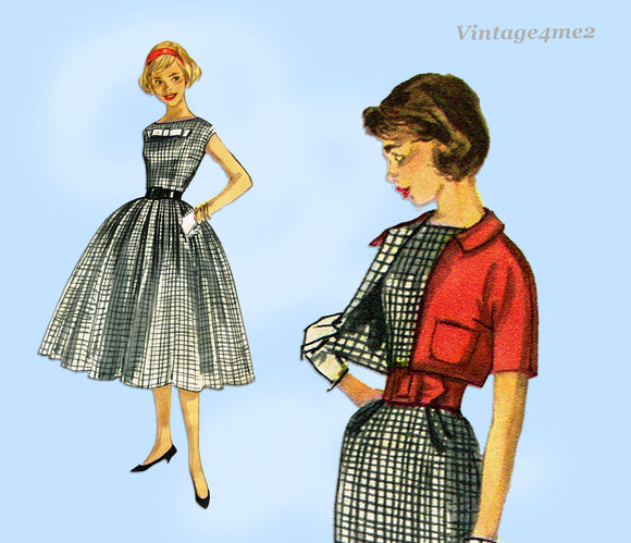 Simplicity 2406: 1950s Easy Misses Dress & Bolero Sz 36 B Vintage Sewing Pattern