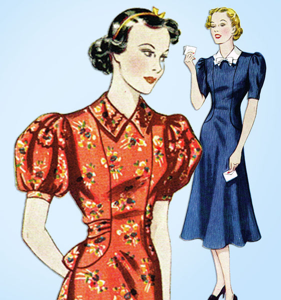 1930s Vintage Simplicity Sewing Pattern 2410 Misses Dress w Puff Sleeves Sz 36 B - Vintage4me2
