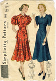 1930s Vintage Simplicity Sewing Pattern 2410 Misses Dress w Puff Sleeves Sz 32 B - Vintage4me2