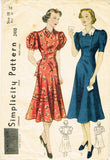 1930s Vintage Simplicity Sewing Pattern 2410 Misses Dress w Puff Sleeves Sz 36 B - Vintage4me2