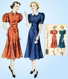 1930s Vintage Simplicity Sewing Pattern 2410 Misses Dress w Puff Sleeves Sz 36 B - Vintage4me2
