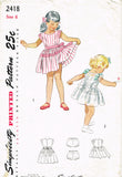 Simplicity 2418: 1940s Cute Uncut Toddler Girls Dress Sz 6 Vintage Sewing Pattern