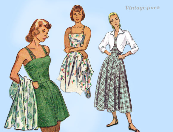 Simplicity 2524: 1940s Cute Misses Playsuit & Skirt 34 B Vintage Sewing Pattern