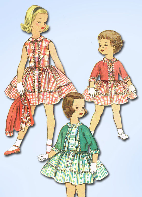 1950s Vintage Simplicity Sewing Pattern 2435 Toddler Girls Dress & Jacket Sz 2 - Vintage4me2