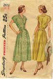 1940s Vintage Simplicity Sewing Pattern 2473 Misses Scalloped Dress Sz 34 B - Vintage4me2