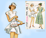 Simplicity 2474: 1940s Cute Misses Tennis Dress Size 32 B Vintage Sewing Pattern