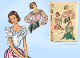 1940s Vintage Simplicity Sewing Pattern 2484 Easy Misses Peasant Blouse Sz 36 B