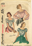 1940s Vintage Simplicity Sewing Pattern 2484 Easy Misses Peasant Blouse Sz 36 B