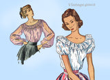 1940s Vintage Simplicity Sewing Pattern 2484 Easy Misses Peasant Blouse Sz 36 B
