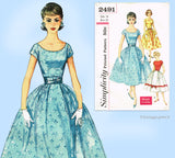 Simplicity 2491: 1950s Easy Misses Party Dress Sz 32 Bust Vintage Sewing Pattern