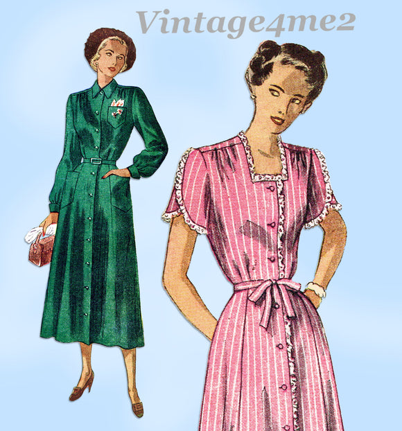 Simplicity 2527: 1940s Uncut Misses House Dress Size 41 B Vintage Sewing Pattern